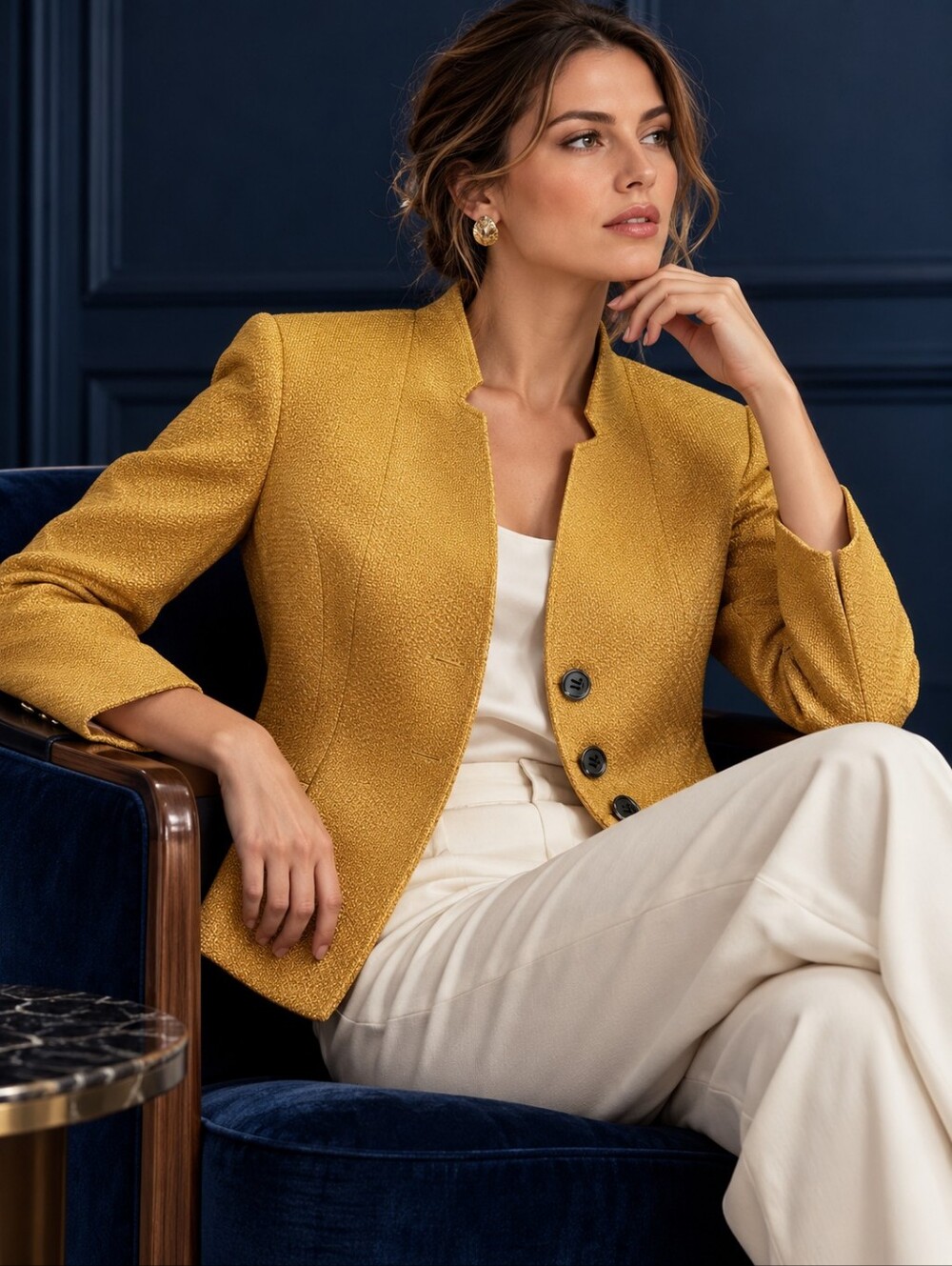 Tahari Gold Textured Blazer 8 Old Money QuietLuxury Classic Tailored Office